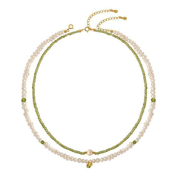 Olivine & Pearl Layered Necklace