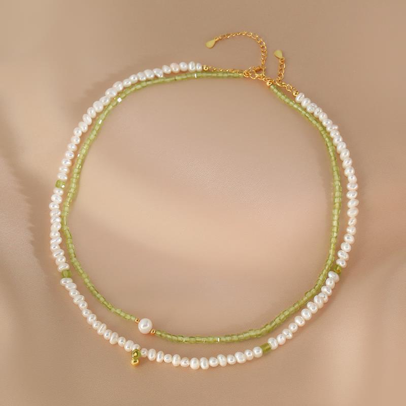 Olivine & Pearl Layered Necklace